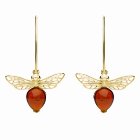 9ct Yellow Gold Amber Bee Small Hook Earrings