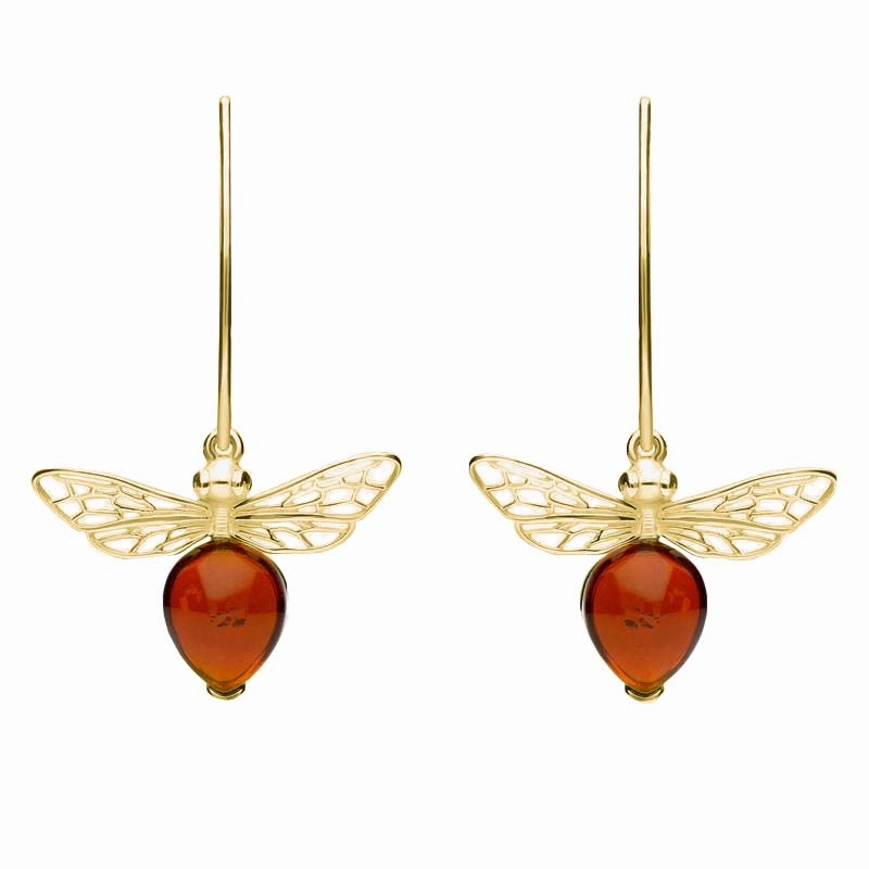 9ct Yellow Gold Amber Bee Small Hook Earrings