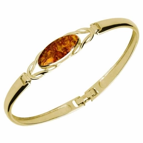 9ct Yellow Gold Amber Celtic Oval Clip Bangle