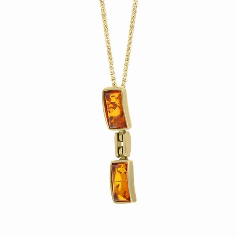 9ct Yellow Gold Amber Double Oblong Drop Necklace D