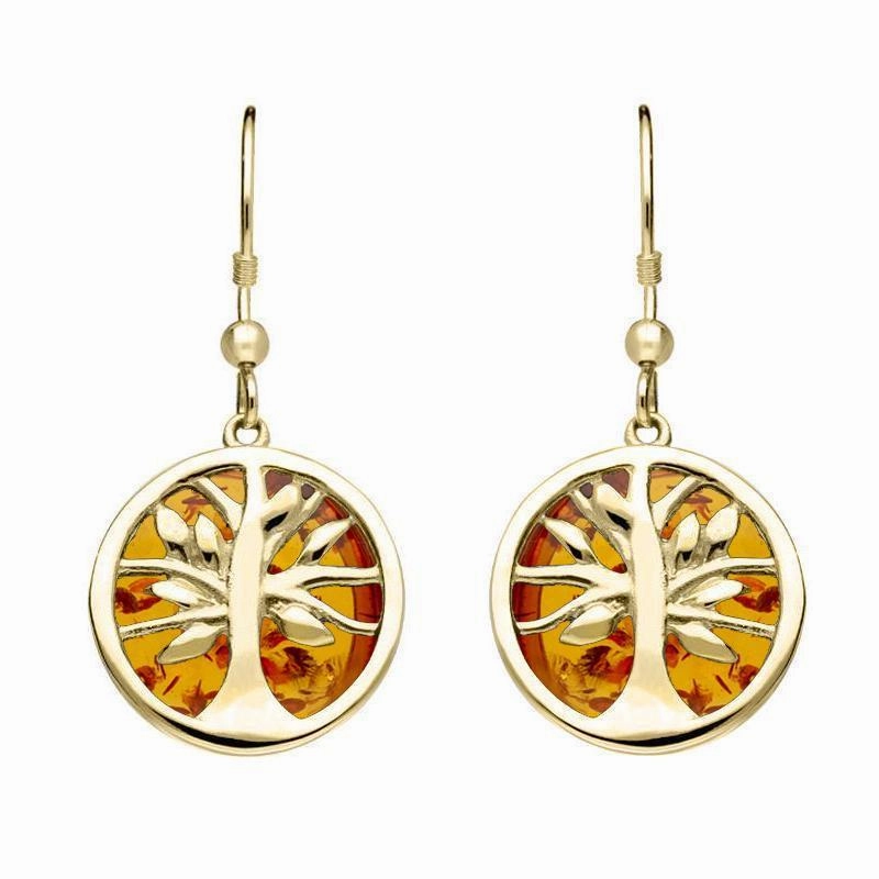 9ct Yellow Gold Amber Large Round Tree of Life Two Piece Set