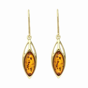 9ct Yellow Gold Amber Marquise Shaped Celtic Top Hook Earrings D