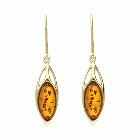 9ct Yellow Gold Amber Marquise Shaped Celtic Top Hook Earrings D