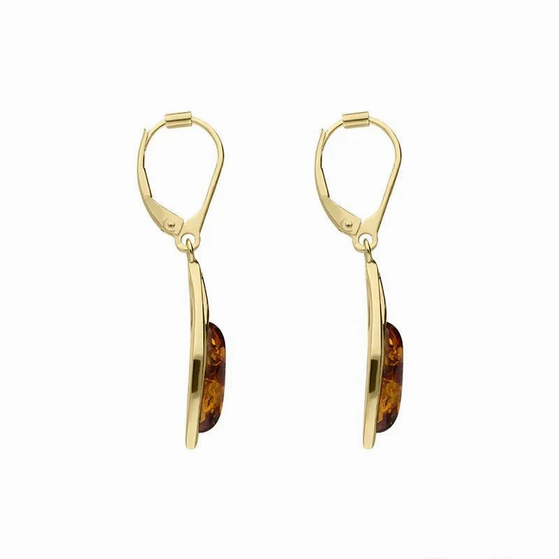 9ct Yellow Gold Amber Marquise Shaped Celtic Top Hook Earrings D