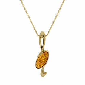 9ct Yellow Gold Amber Musical Note Necklace D
