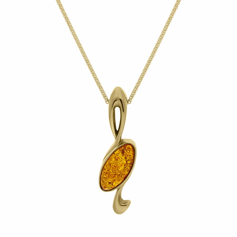 9ct Yellow Gold Amber Musical Note Necklace D