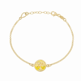 9ct Yellow Gold Amber Round Tree of Life Chain Bracelet