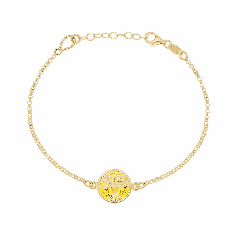 9ct Yellow Gold Amber Round Tree of Life Chain Bracelet