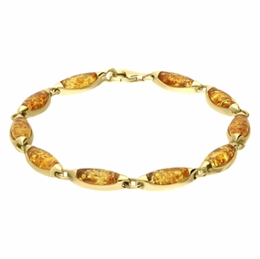 9ct Yellow Gold Amber Ten Stone Marquise Bracelet D