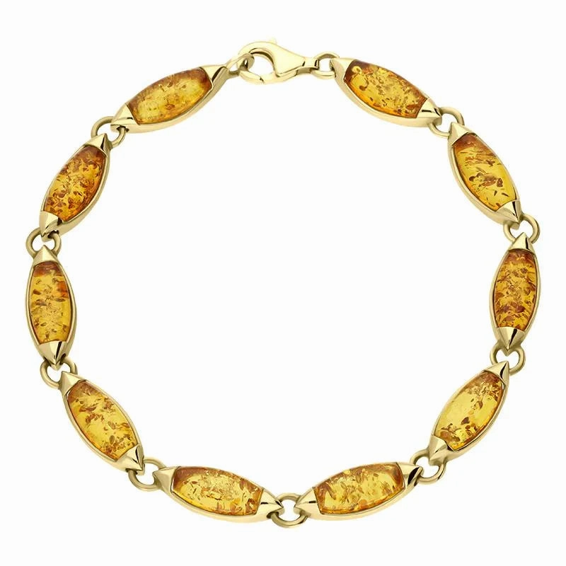 9ct Yellow Gold Amber Ten Stone Marquise Bracelet D