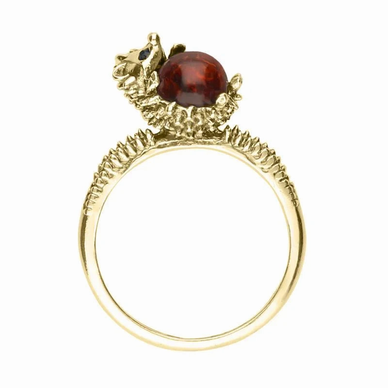 9ct Yellow Gold Amber Tiny Hedgehog Ring