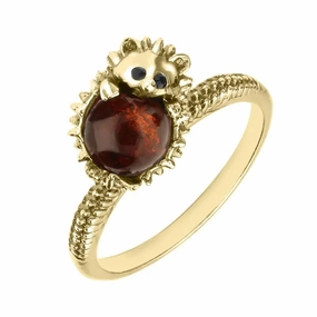 9ct Yellow Gold Amber Tiny Hedgehog Ring