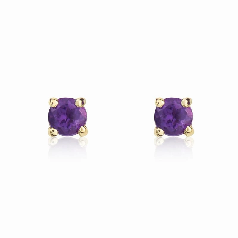9ct Yellow Gold Amethyst 3mm Round Claw Set Stud Earrings