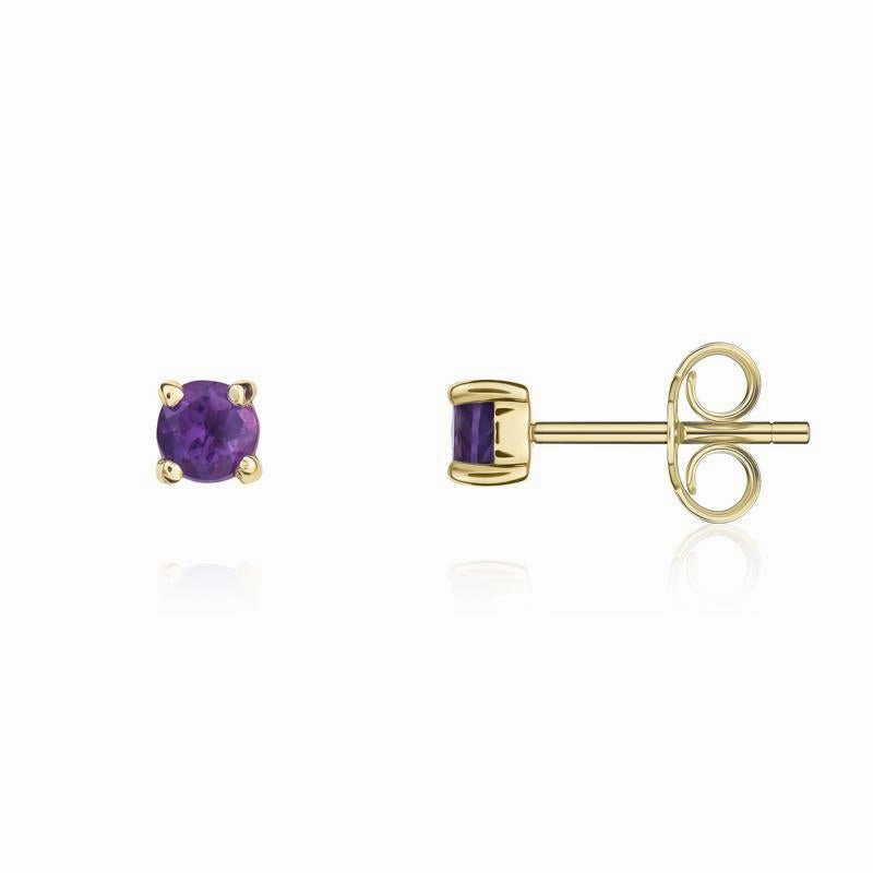 9ct Yellow Gold Amethyst 3mm Round Claw Set Stud Earrings