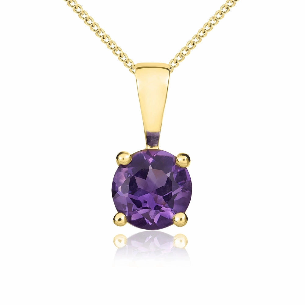 9ct Yellow Gold Amethyst 5mm Round Claw Set Necklace