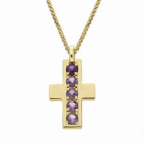 9ct Yellow Gold Amethyst Cross Necklace