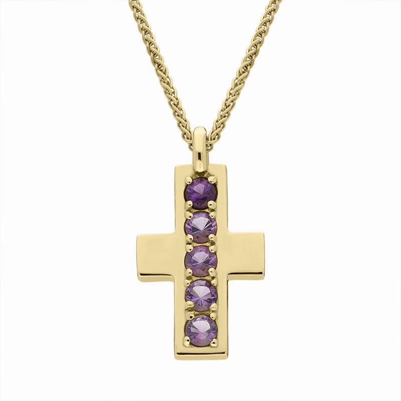 9ct Yellow Gold Amethyst Cross Necklace