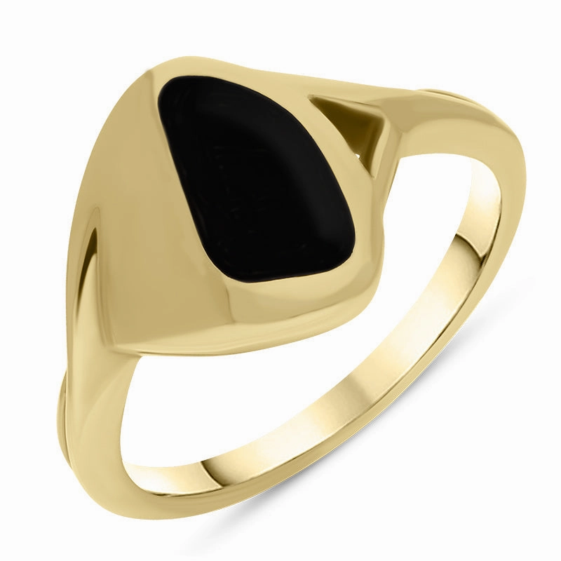 9ct Yellow Gold and Whitby Jet Freeform Twist Ring D