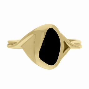 9ct Yellow Gold and Whitby Jet Freeform Twist Ring D