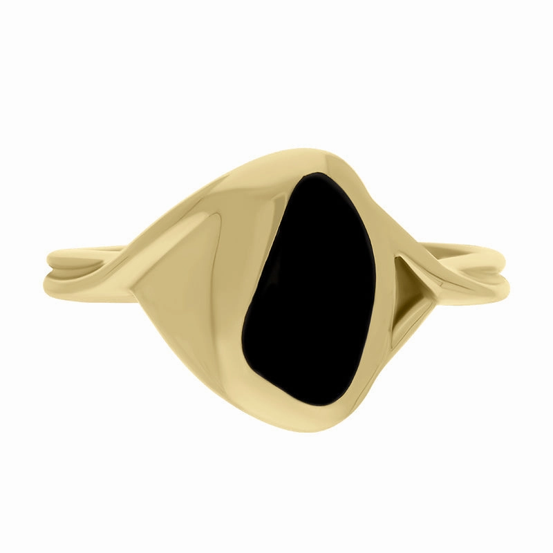 9ct Yellow Gold and Whitby Jet Freeform Twist Ring D