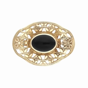 9ct Yellow Gold and Whitby Jet Oval Filigree Brooch