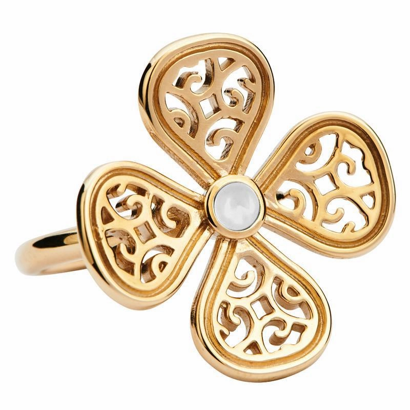 9ct Yellow Gold Bauxite Flore Four Petal Filigree Ring