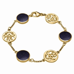 9ct Yellow Gold Blue Goldstone Flore Filigree Bracelet