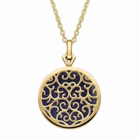 9ct Yellow Gold Blue Goldstone Flore Filigree Necklace