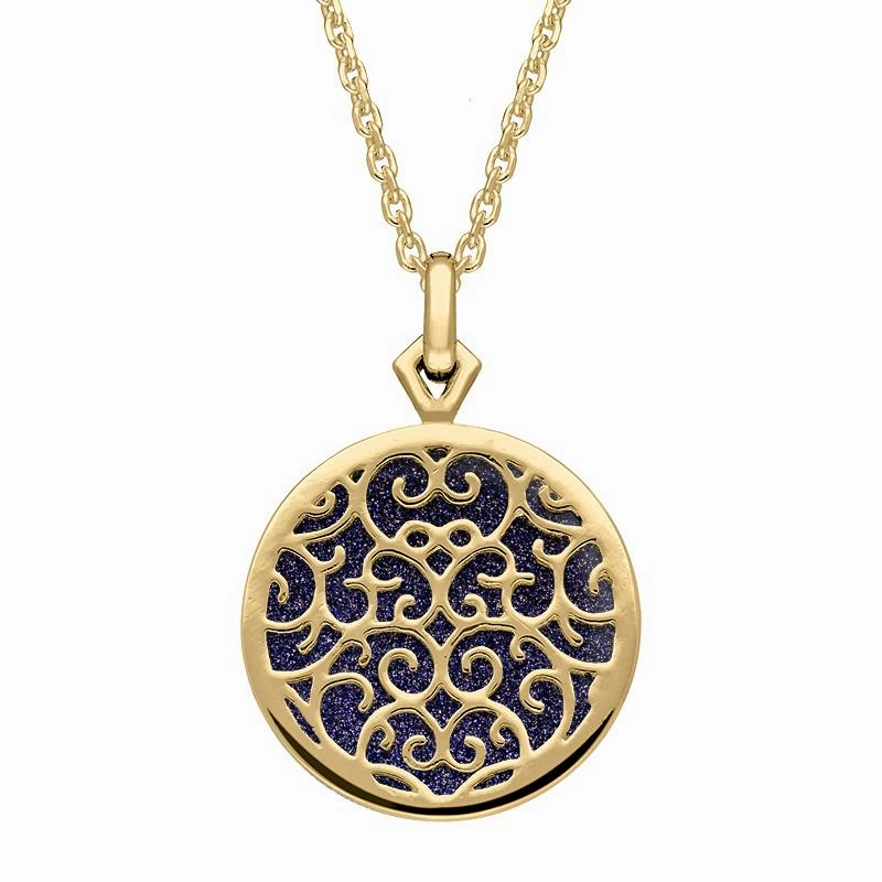 9ct Yellow Gold Blue Goldstone Flore Filigree Necklace
