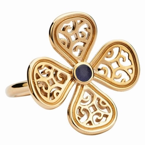 9ct Yellow Gold Blue Goldstone Flore Four Petal Filigree Ring