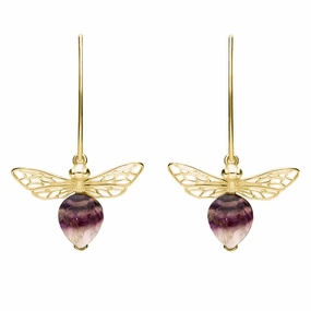 9ct Yellow Gold Blue John Bee Small Hook Earrings