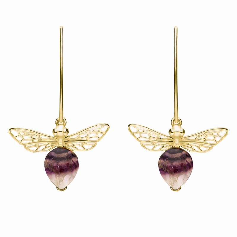 9ct Yellow Gold Blue John Bee Small Hook Earrings