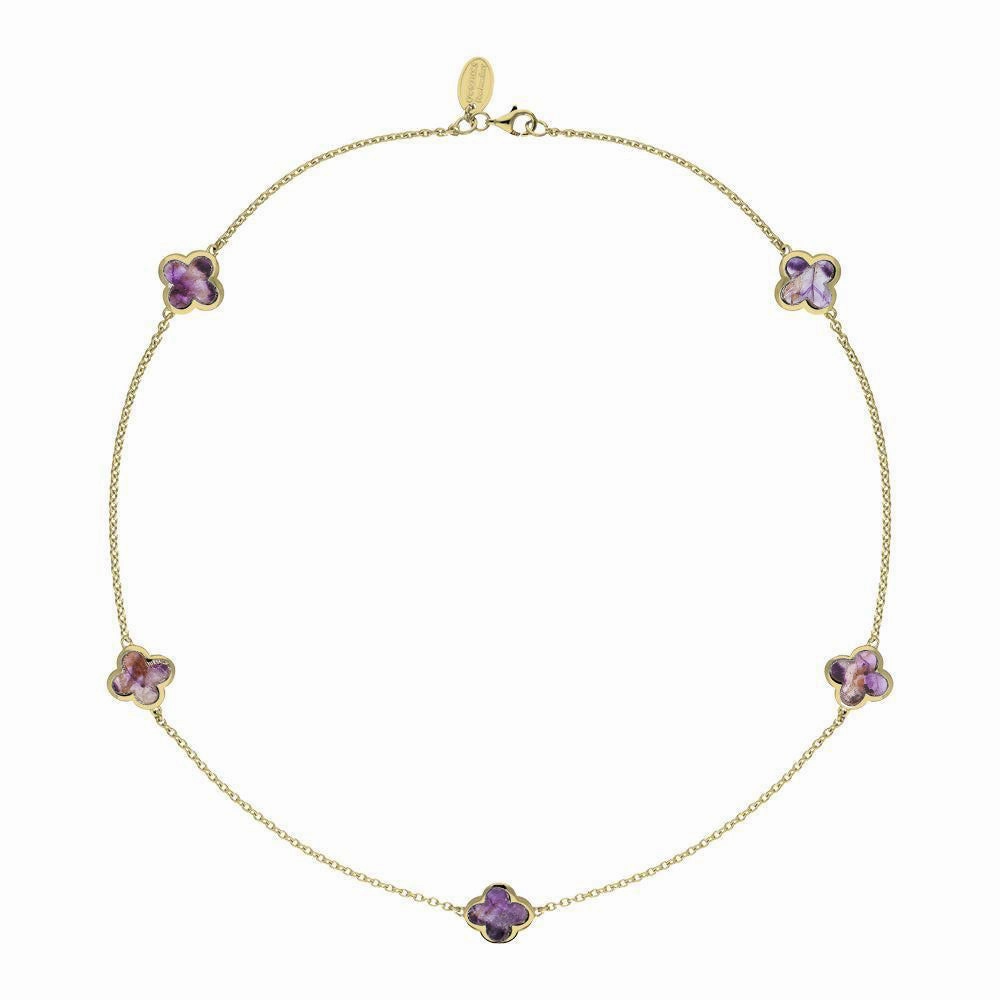 9ct Yellow Gold Blue John Bloom Four Leaf Clover Necklace