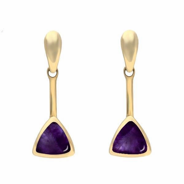 9ct Yellow Gold Blue John Curved Triangle Drop Earrings
