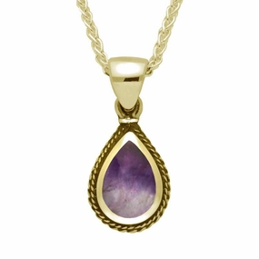 9ct Yellow Gold Blue John Dinky Pear Drop Necklace