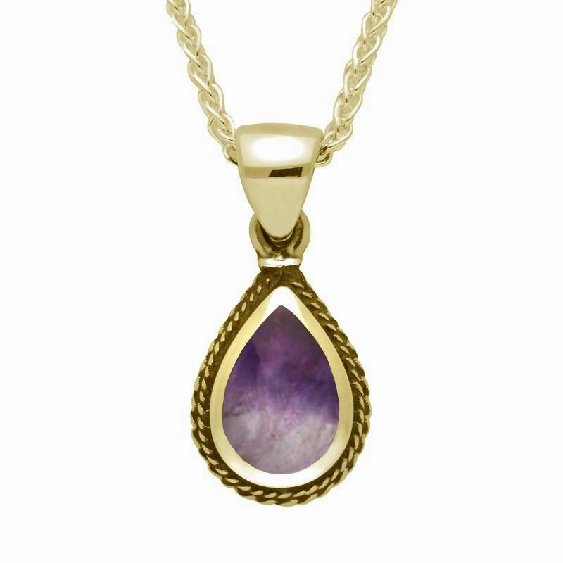 9ct Yellow Gold Blue John Dinky Pear Drop Necklace