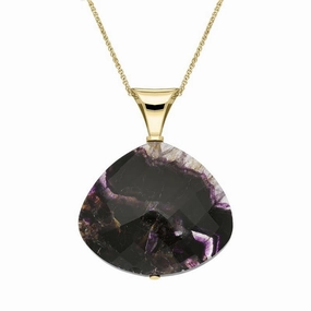 9ct Yellow Gold Blue John Drilled Wide Pear Unique Necklace