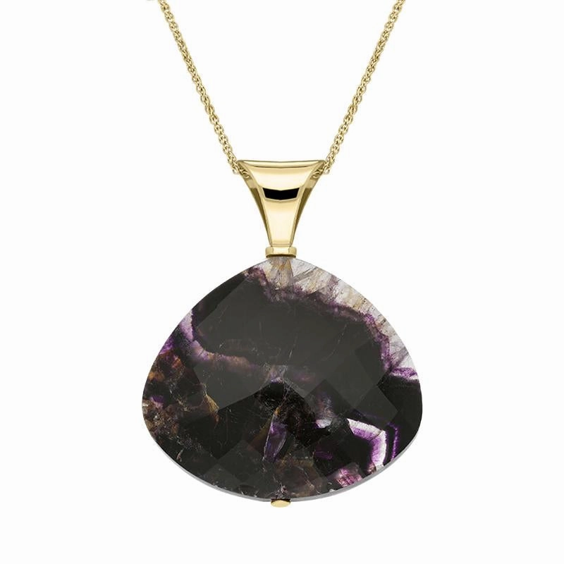 9ct Yellow Gold Blue John Drilled Wide Pear Unique Necklace