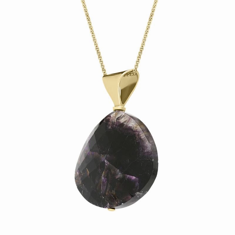 9ct Yellow Gold Blue John Drilled Wide Pear Unique Necklace