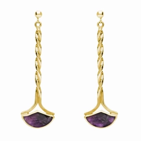 9ct Yellow Gold Blue John Drop Twist Fan Earrings