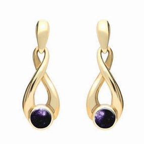 9ct Yellow Gold Blue John Eternity Loop Drop Earrings