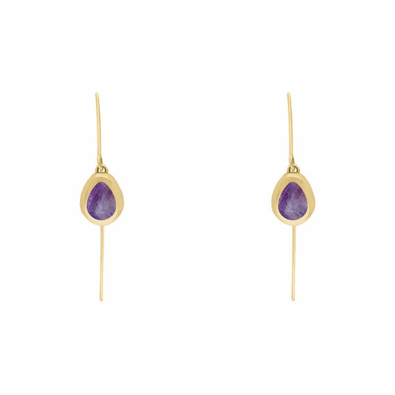 9ct Yellow Gold Blue John Fleur De Lis Disc Drop Earrings