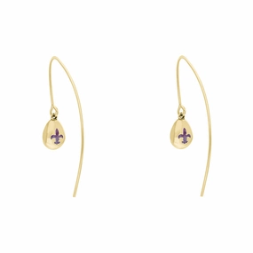 9ct Yellow Gold Blue John Fleur De Lis Disc Drop Earrings