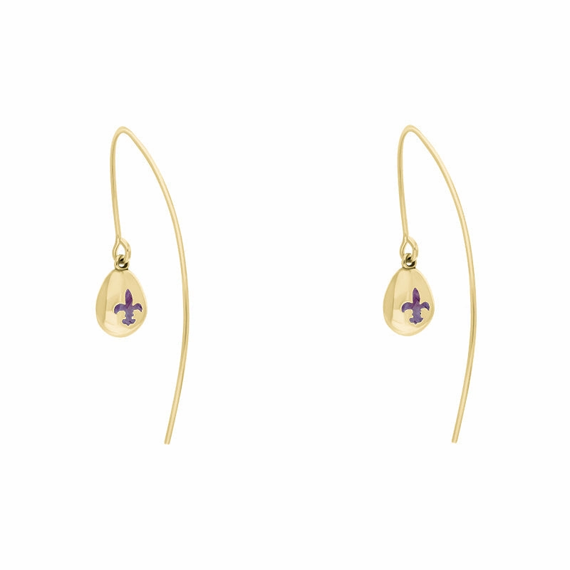 9ct Yellow Gold Blue John Fleur De Lis Disc Drop Earrings