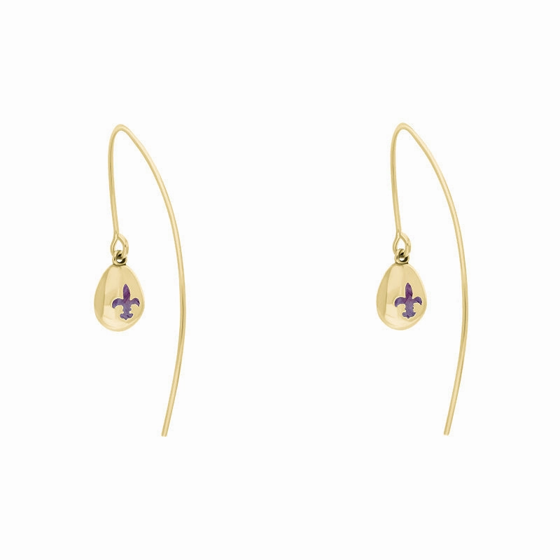 9ct Yellow Gold Blue John Fleur De Lis Disc Drop Earrings