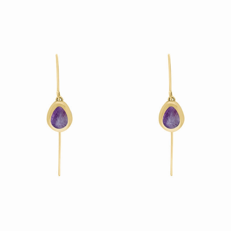9ct Yellow Gold Blue John Fleur De Lis Disc Drop Earrings