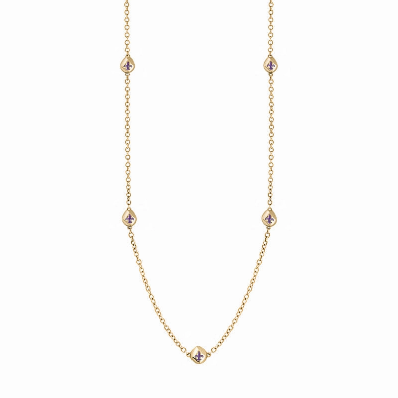 9ct Yellow Gold Blue John Fleur De Lis Link Disc Chain Necklace