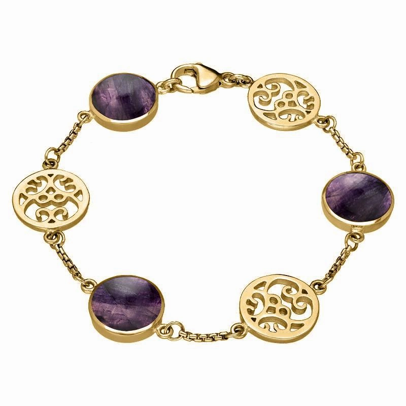 9ct Yellow Gold Blue John Flore Filigree Bracelet