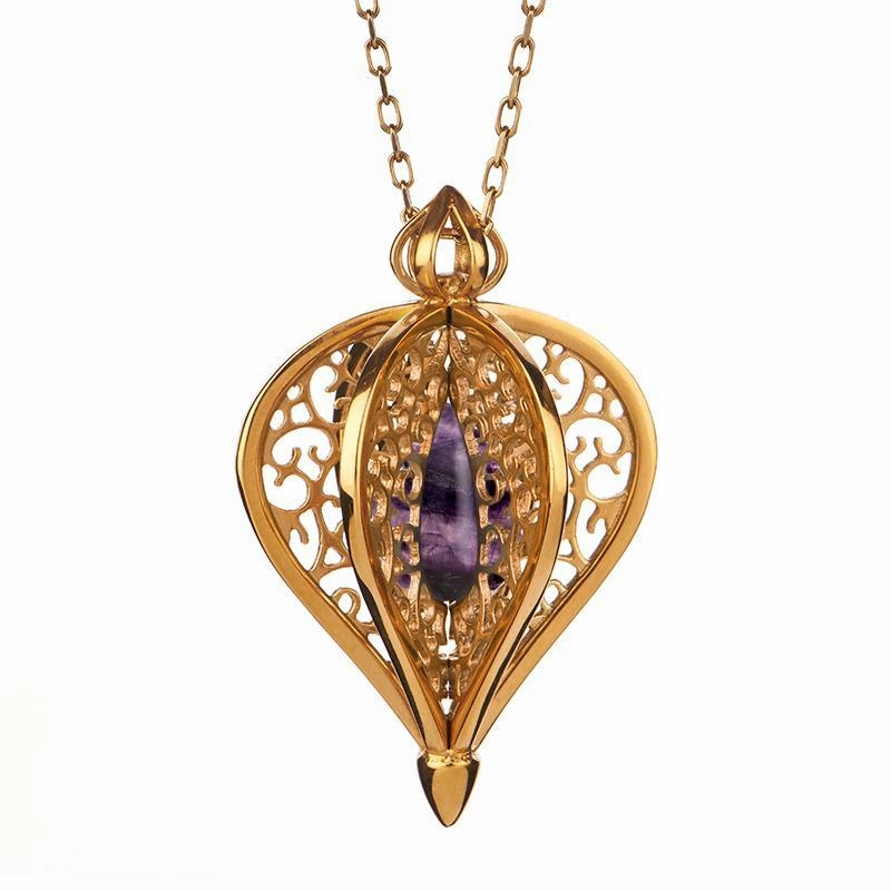 9ct Yellow Gold Blue John Flore Filigree Small Necklace