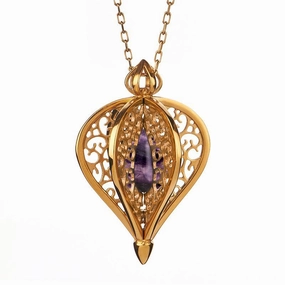 9ct Yellow Gold Blue John Flore Filigree Small Necklace
